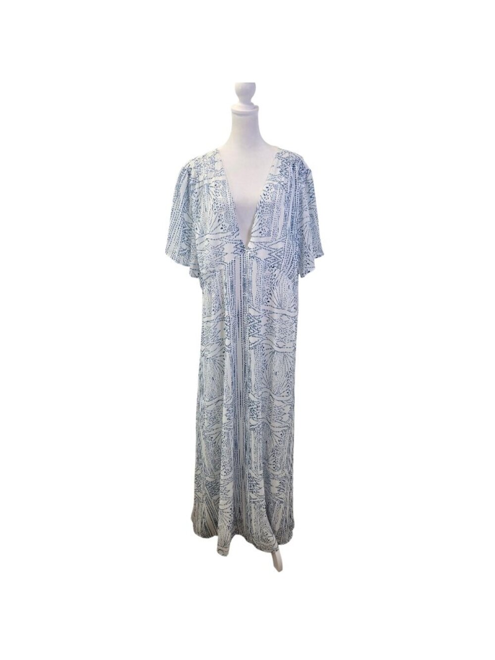 NWT Baltic Born Skyla Deep V Maxi Dress in Blue Print Size 3X